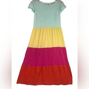 MARGAUX RIVIERA Sherbet Stripe Crinkle Viscose Midi Dress Xl Blue Yellow Pin